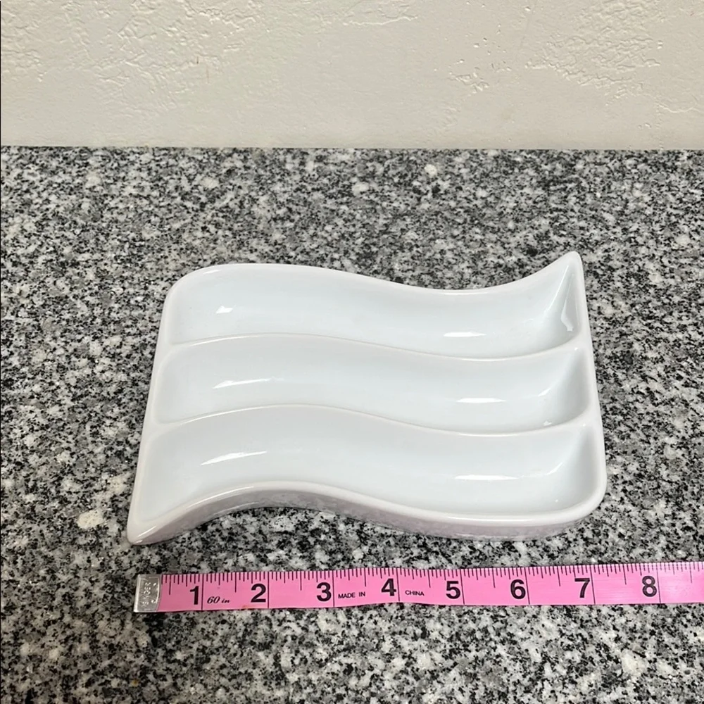 Crate & Barrel White Porcelain Curved Olive Tray